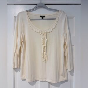 Talbots Cream Ruffle Scoop Neck Top 3/4 Sleeve Soft Knit Size Large